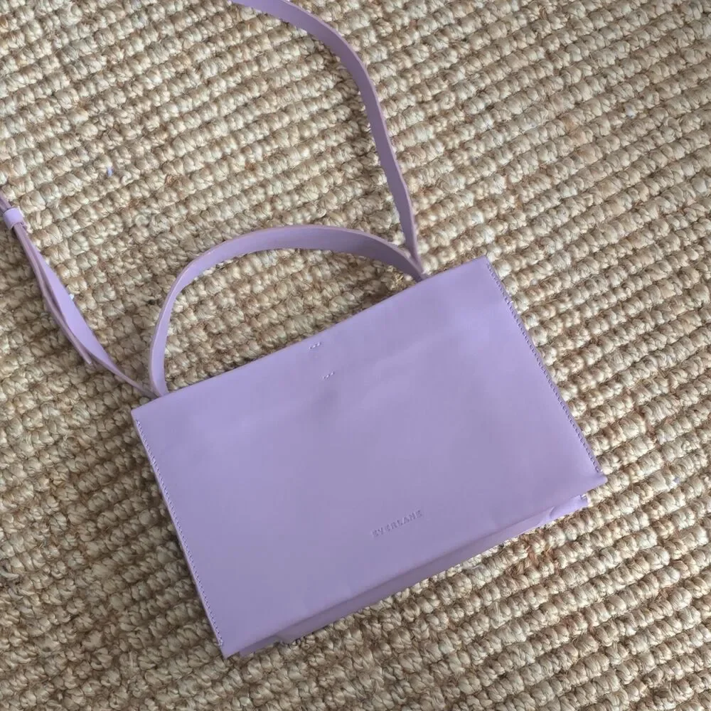Everlane Lunchbox Lavender Leather Shoulder Bag Adjustable Strap Snap Closure